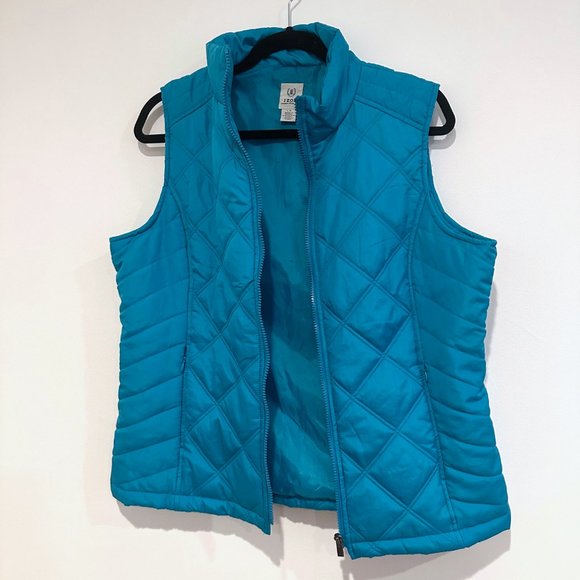 NWOT, Izod, Sky Blue Turquoise Quilt Pattern Zip-Up Vest Jacket, Size Large - Picture 3 of 8